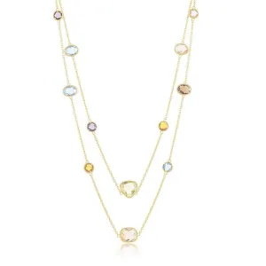 Sterling Silver GP Multi-Shaped Multi-Color CZ Long Necklace