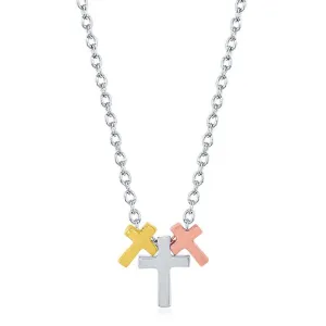 Sterling Silver GP; Rose GP; and Silver Triple Cross Necklace