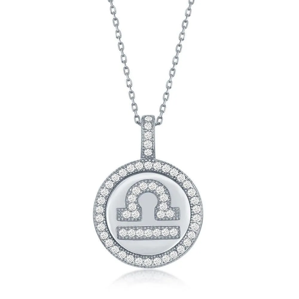 Sterling Silver Libra Zodiac Disc Pendant Chain