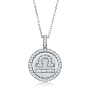 Sterling Silver Libra Zodiac Disc Pendant Chain