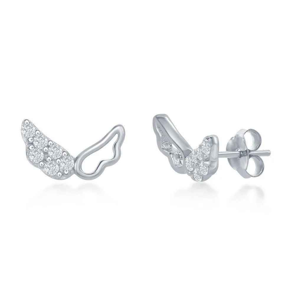 Sterling Silver Outline and CZ Wing Necklace and Earrings Set