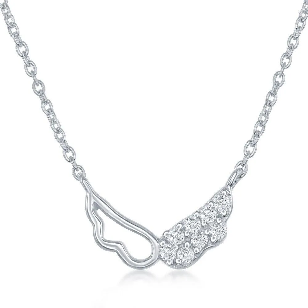 Sterling Silver Outline and CZ Wing Necklace and Earrings Set
