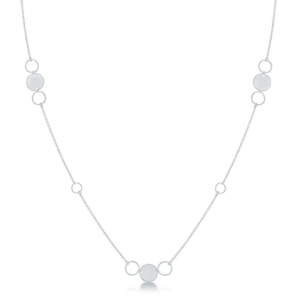 Sterling Silver Polished and Open Disc Necklace