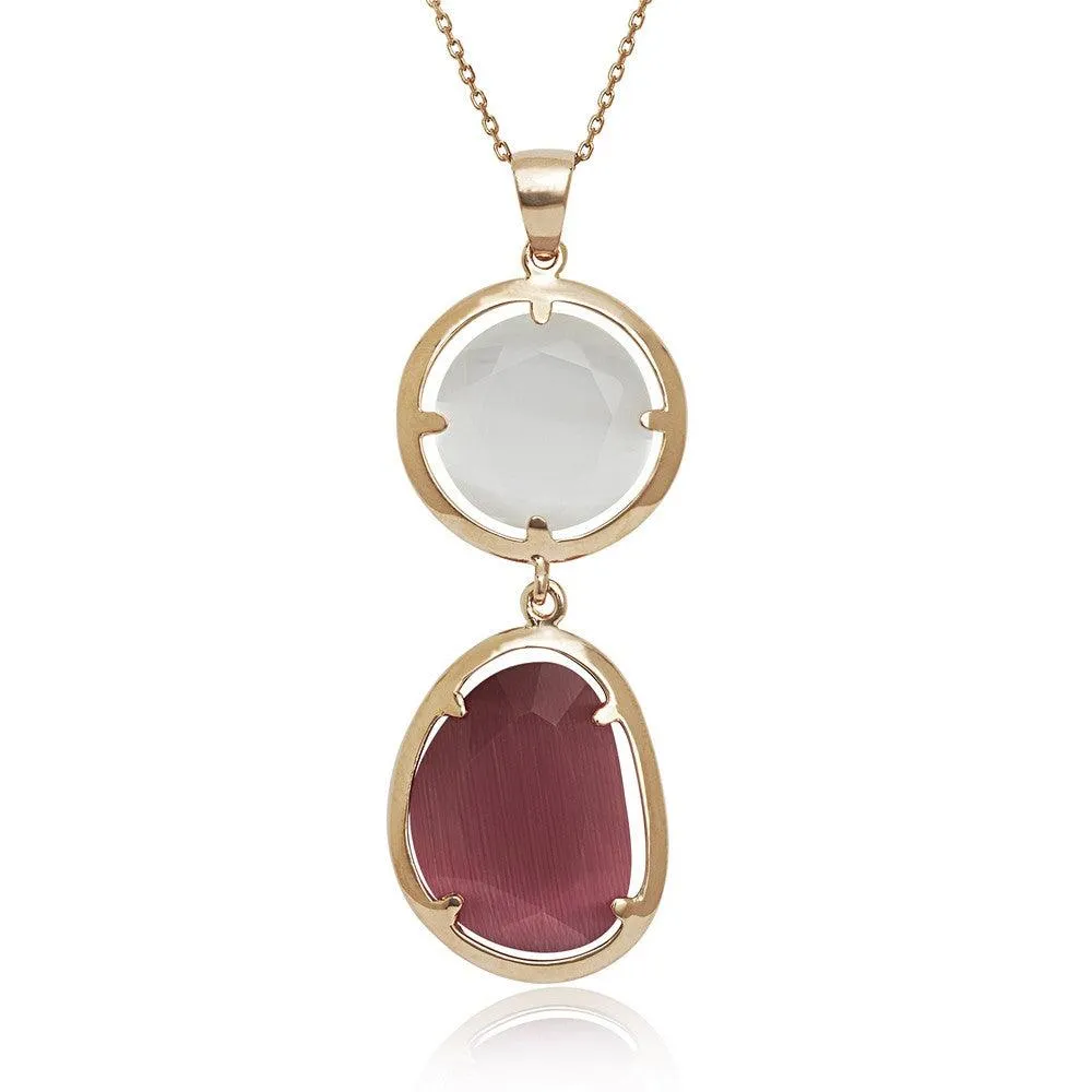 Sterling Silver Rose and White Cat's Eye Necklace