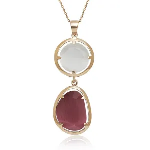 Sterling Silver Rose and White Cat's Eye Necklace