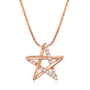 Sterling Silver Rose Gold Plated Cubic Zirconia Star Necklace