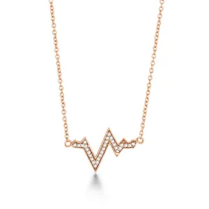 Sterling Silver Rose Gold Plated CZ Heartbeat Necklace