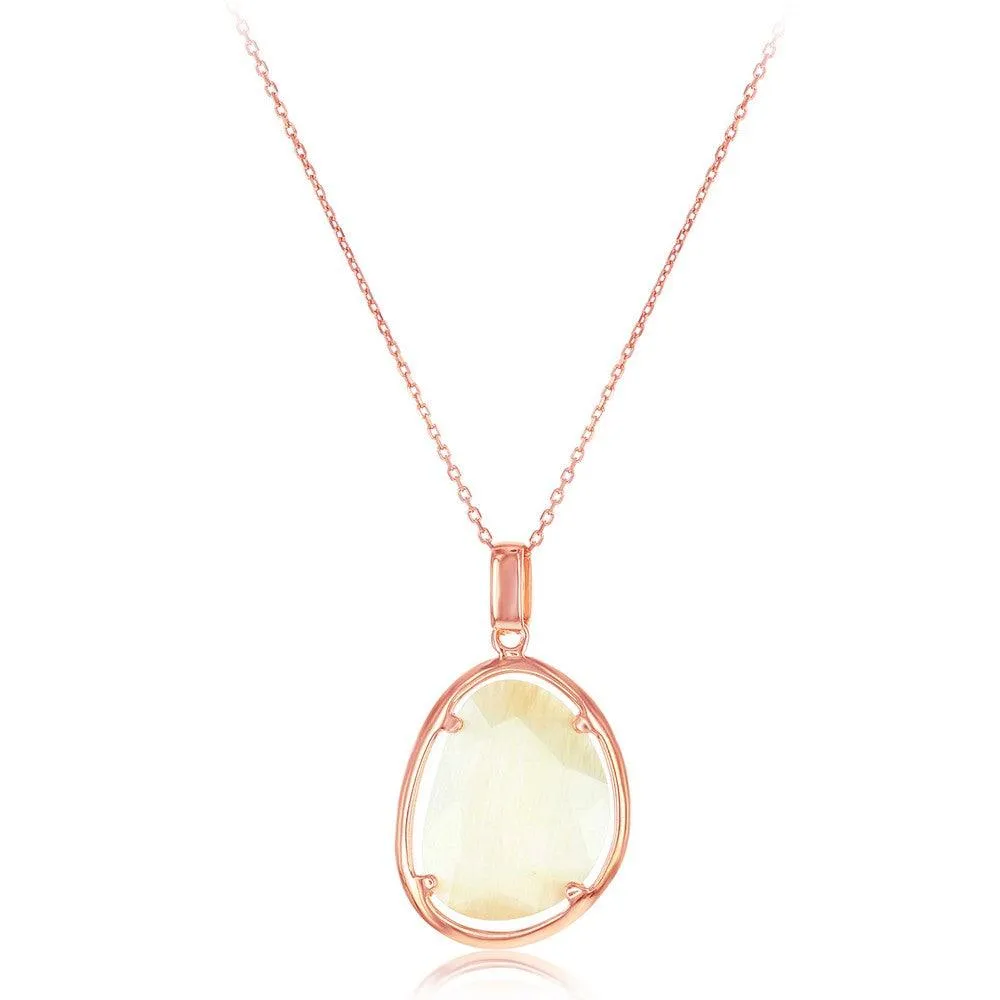 Sterling Silver Rose GP Champagne Oval Cat's Eye Necklace