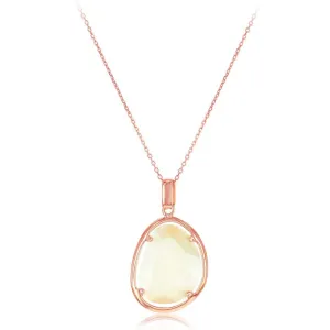 Sterling Silver Rose GP Champagne Oval Cat's Eye Necklace