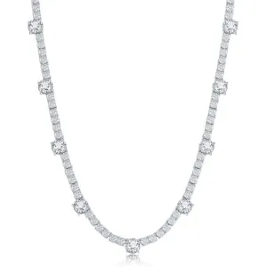 Sterling Silver Round 3mm and 6mm CZ Tennis Necklace
