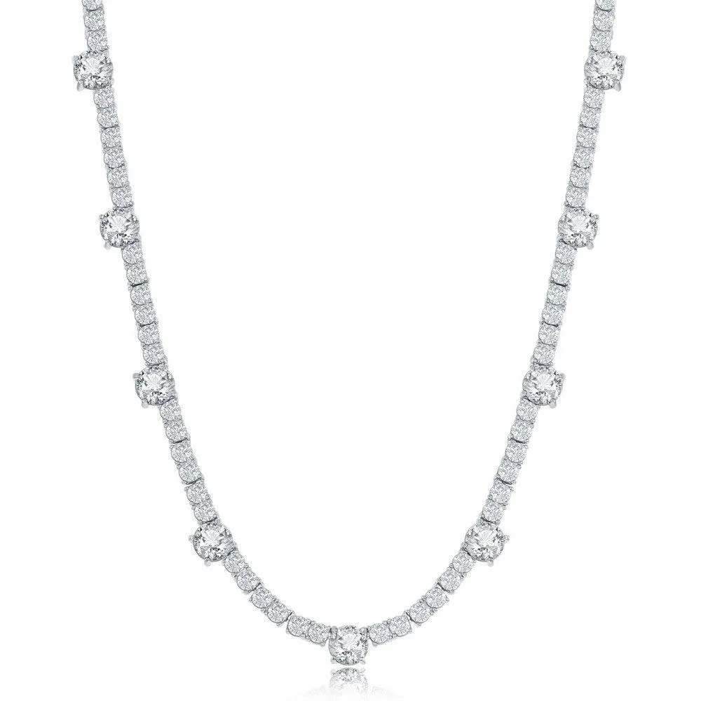 Sterling Silver Round 3mm and 6mm CZ Tennis Necklace