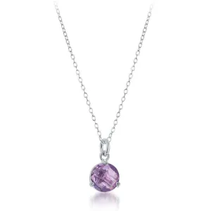 Sterling Silver Round Amethyst Triple Prong Necklace