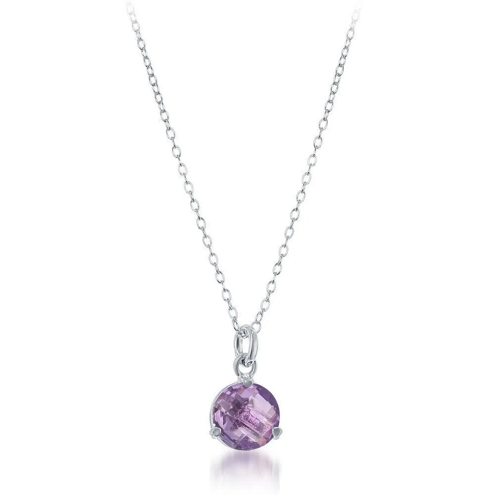 Sterling Silver Round Amethyst Triple Prong Necklace