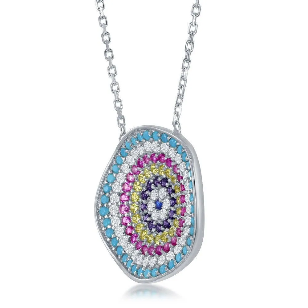 Sterling Silver Round Multicolor Cubic Zirconia Necklace