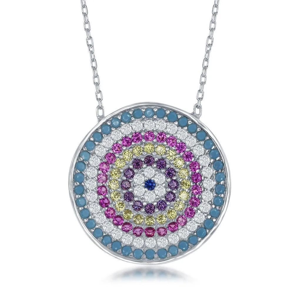 Sterling Silver Round Multicolor Cubic Zirconia Necklace