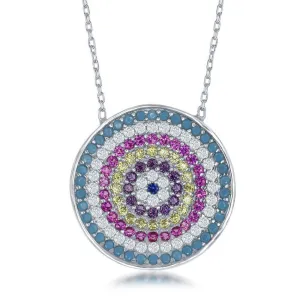 Sterling Silver Round Multicolor Cubic Zirconia Necklace
