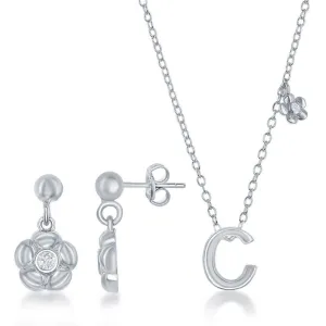 Sterling Silver Shiny "C" Necklace and Earrings Set