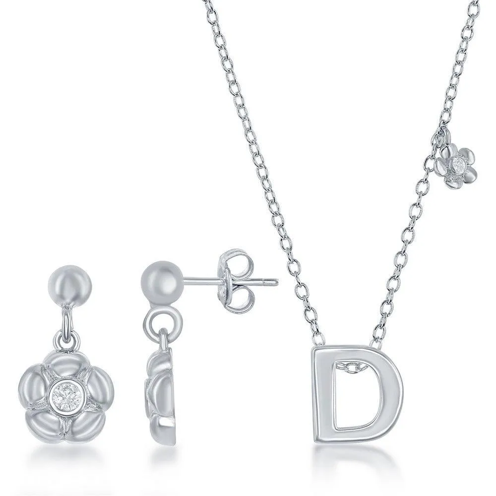 Sterling Silver Shiny "D" Necklace and Earrings Set