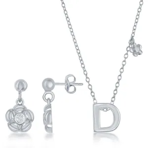 Sterling Silver Shiny "D" Necklace and Earrings Set