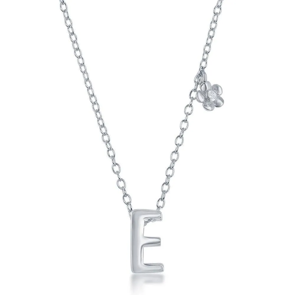 Sterling Silver Shiny "E" Necklace and Earrings Set