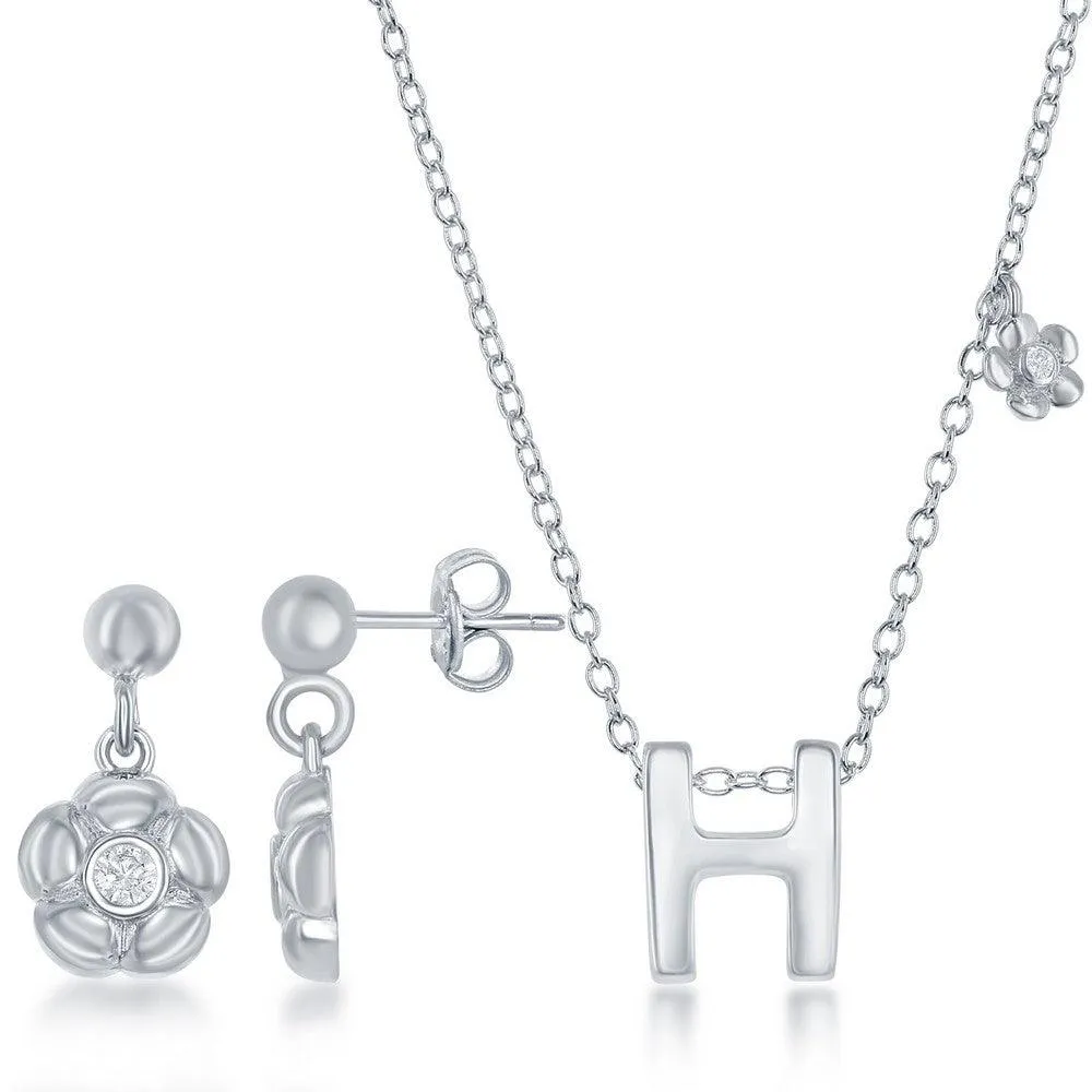 Sterling Silver Shiny "H" Necklace and Earrings Set