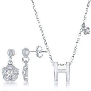 Sterling Silver Shiny "H" Necklace and Earrings Set