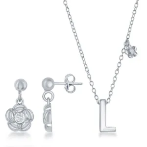 Sterling Silver Shiny "L" Necklace and Earrings Set