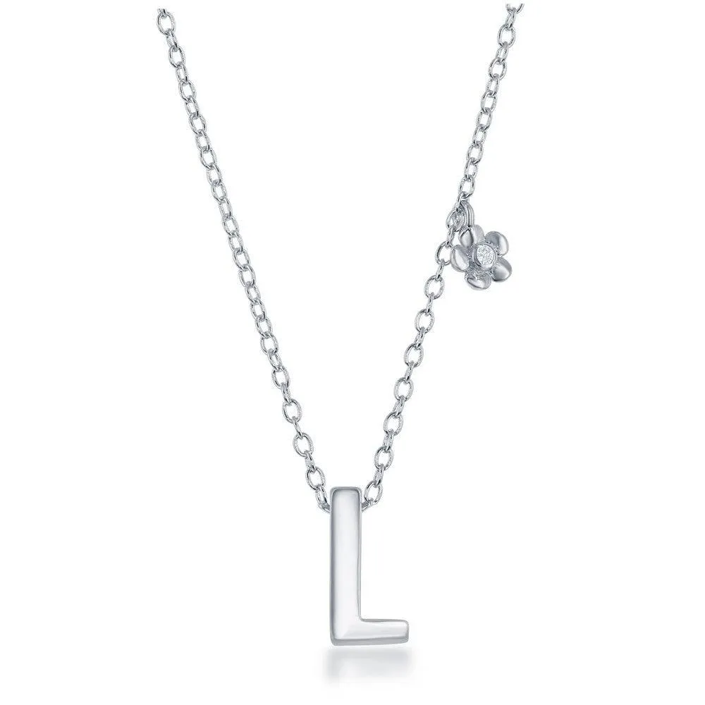 Sterling Silver Shiny "L" Necklace and Earrings Set