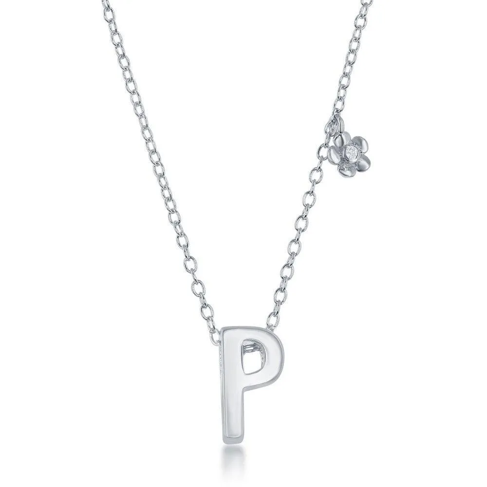 Sterling Silver Shiny "P" Necklace and Earrings Set