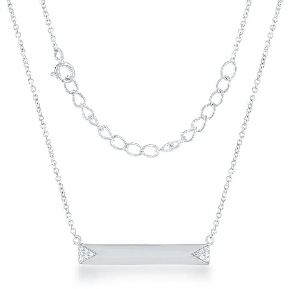 Sterling Silver Small Bar with CZ Edges Bar Necklace