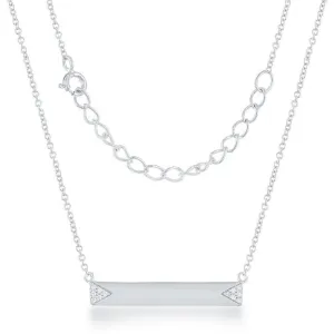 Sterling Silver Small Bar with CZ Edges Bar Necklace