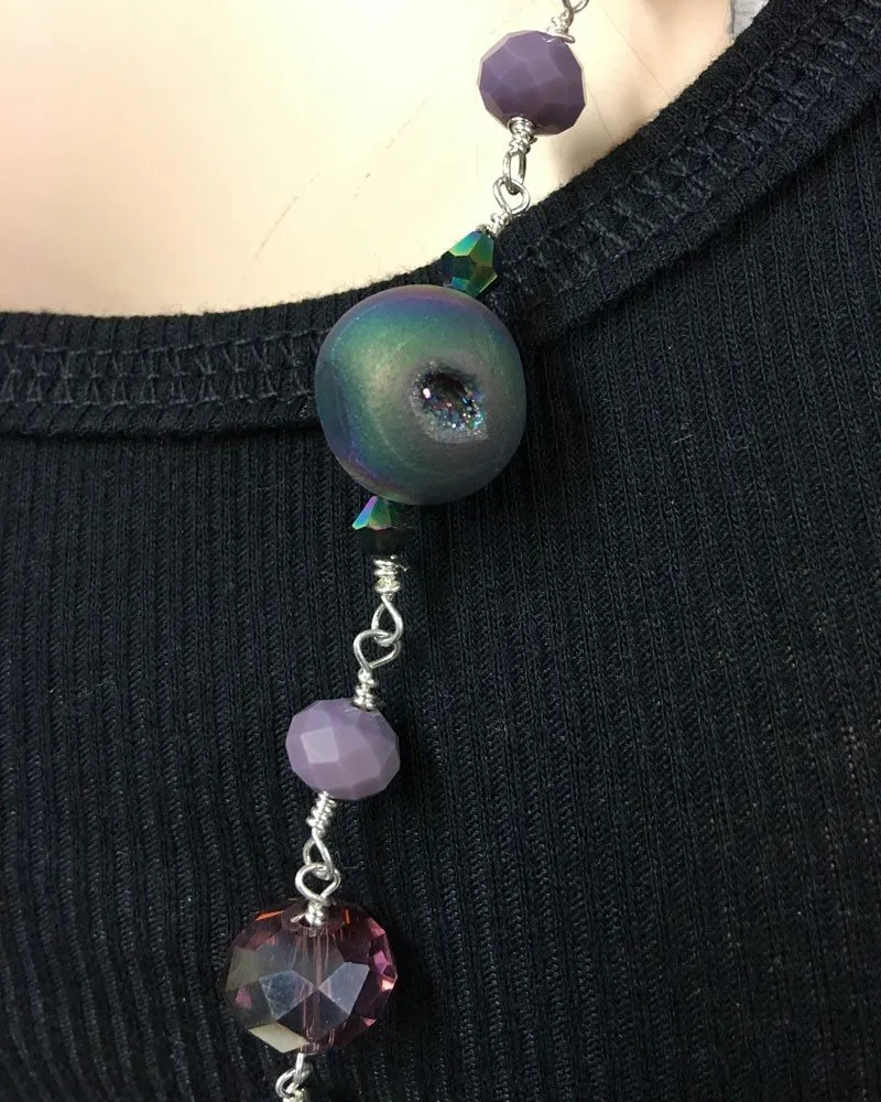 Titanium Druzy Necklace with faceted crystal accents