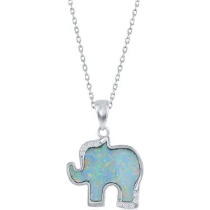 Women's Necklace - Sterling Silver White Inlay Opal and CZ Elephant | M-6866